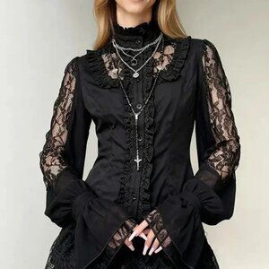 Victorian-Inspired Lace & Layered Ruffled Collar Blouse
